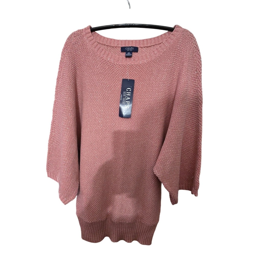 Chaps Pink Metallic Knit Dolman Sleeve Sweater Rose Gold Medium NEW